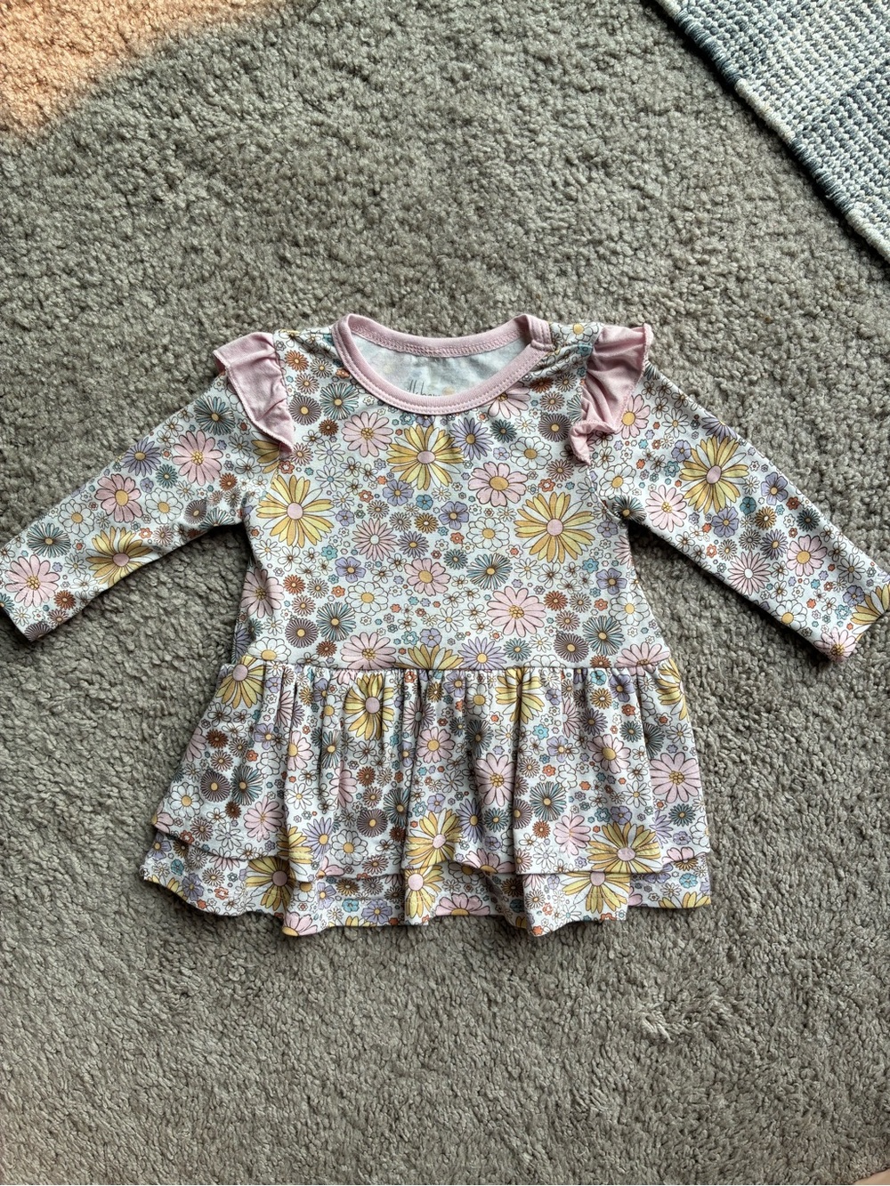Milkberry Bamboo Floral Baby Dress with Pink Trim - 0-3M